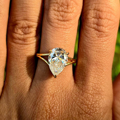 3.00 Pear Cut Split Shank Moissantie Engagement Ring Hidden Halo Anniversary Ring Gift Ring For Her