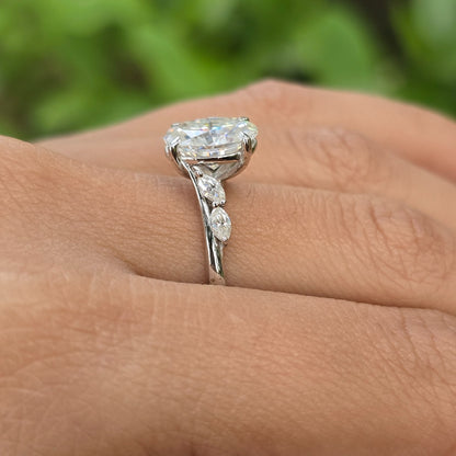 2.50 CT Unique Oval Cut Solitaire Side Marquise Moissanite Engagement Ring Gift For Her Oval Cut Wedding Ring Anniversary Ring