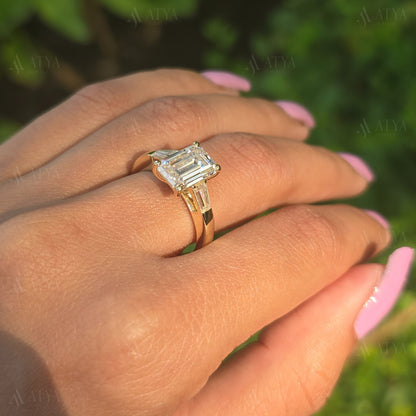 3.00 CT Emerald Cut Triology Engagement Ring Three Stone Moissanite Wedding Ring Promise Ring