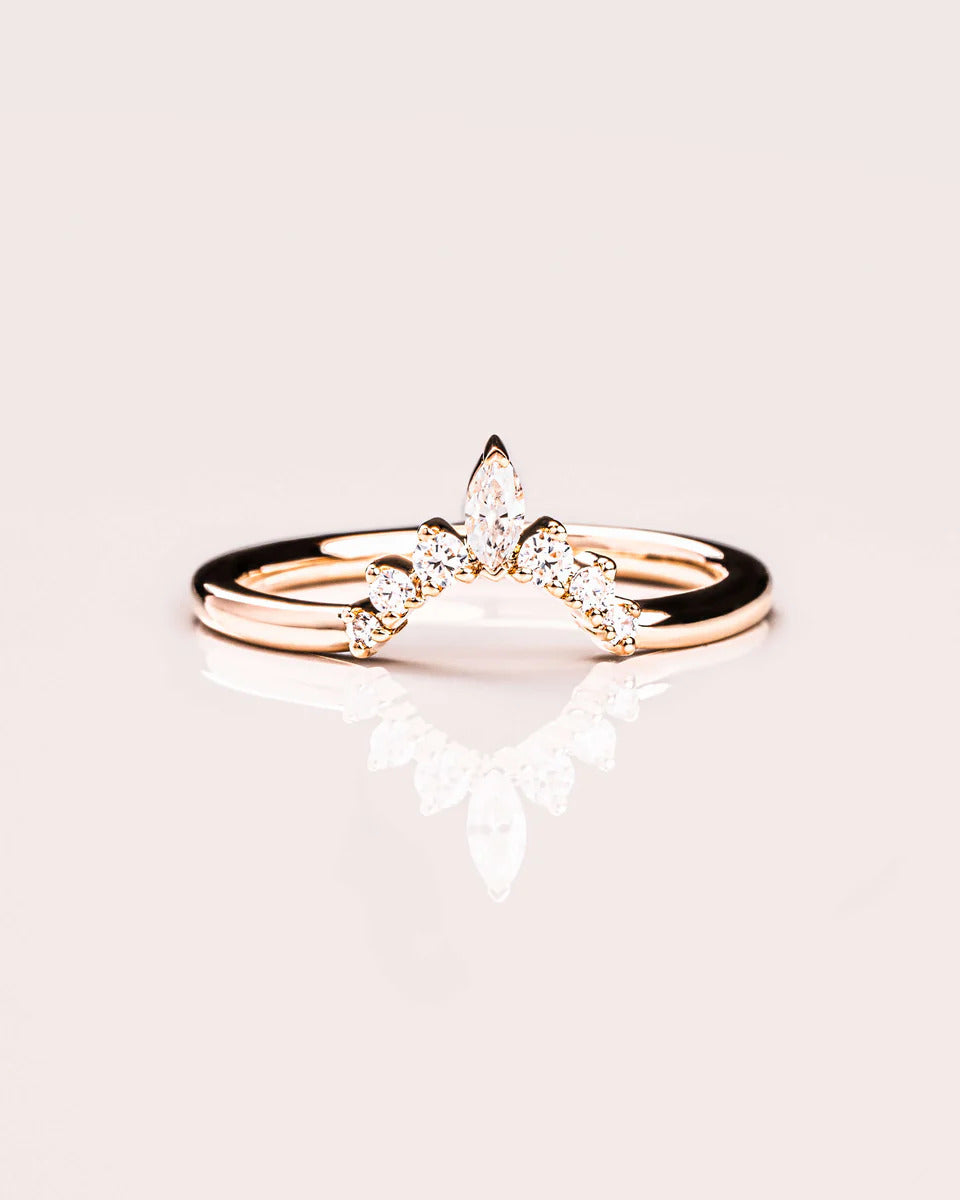 Marquise Cut Curved Wedding Band Lab Diamond Unique Eternity Band