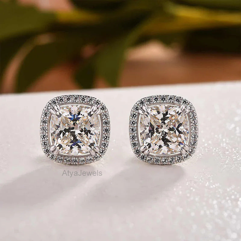 4.50 CT Cushion Cut Moissanite Diamond Stud Earrings For Her