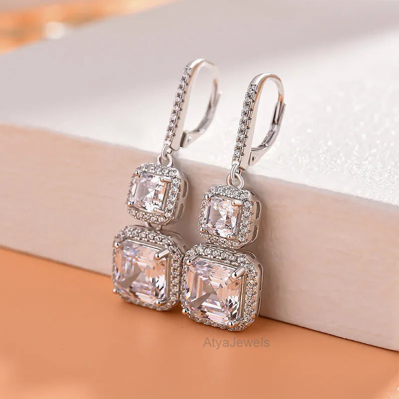 4.50 TCW Asscher Cut Moissanite Diamond Hoop Earring