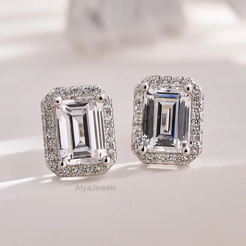 2.00 TCW Emerald Cut Halo Design Moissanite Diamond Earring