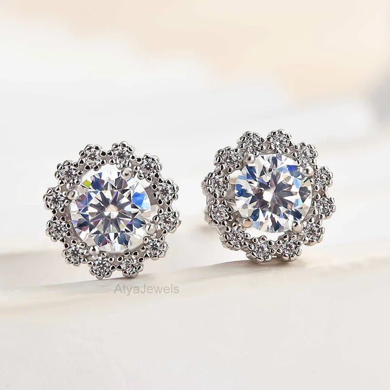 3.00 TCW Round Cut Moissanite Art Deco Earrings For Her