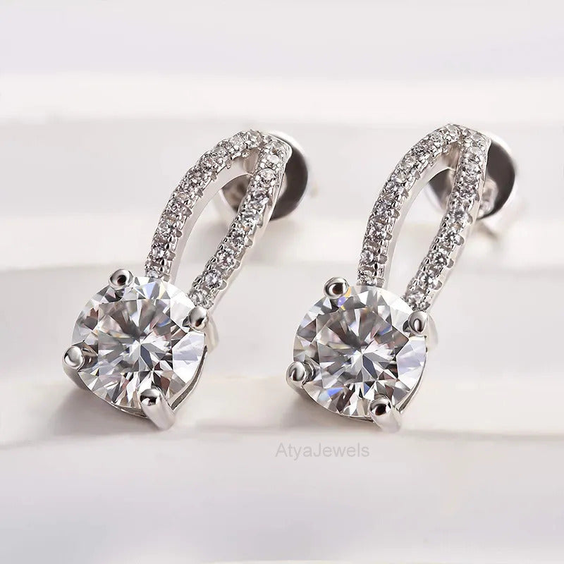 3.00 TCW Round Cut Moissanite Diamond Push Back Earrings