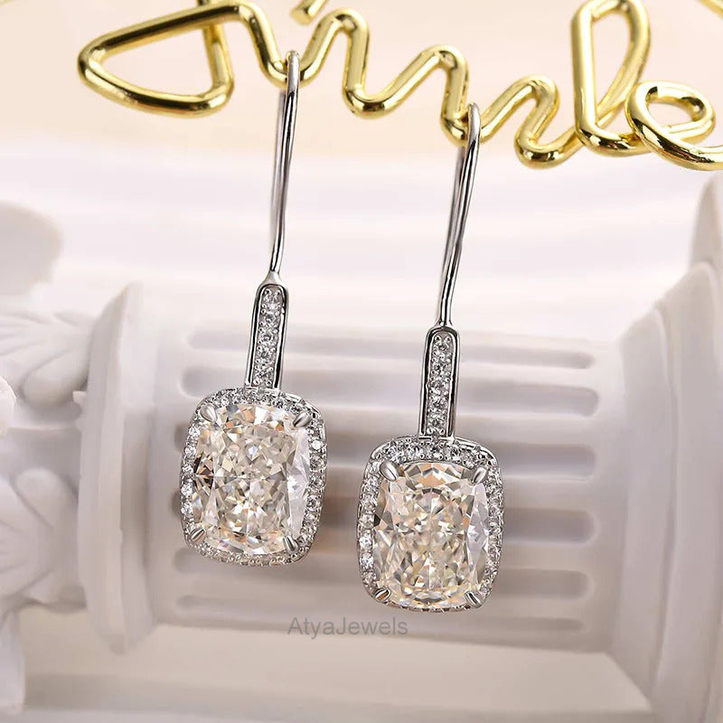 3.00 CT Elongated Cushion Cut Art Deco Style Moissanite Diamond Hoop Earrings