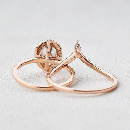 2.50 CT Oval Moissanite Halo Engagement Ring with Curved Stacking Band