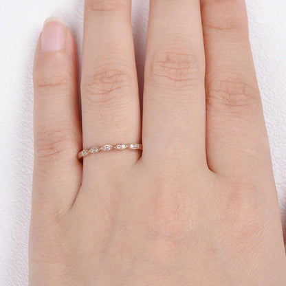 0.10 TCW Round Brilliant Cut Half Eternity Thine Vintage Wedding Band