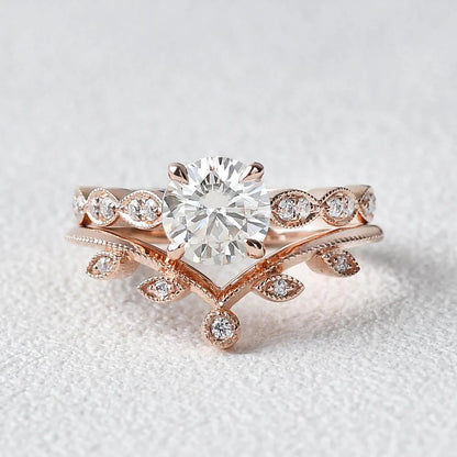 2.00 CT Round Brilliant Cut Solitaire Moissanite Wedding Ring with Curved Stacking Band