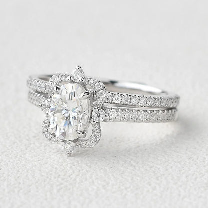 1.50 CT Oval Cut Moissanite Wedding Bridal Ring Set