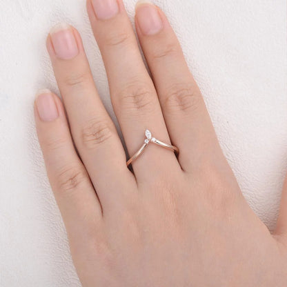 0.10 TCW Round & Marquise Cut Curved Stacking Moissanite Wedding Band