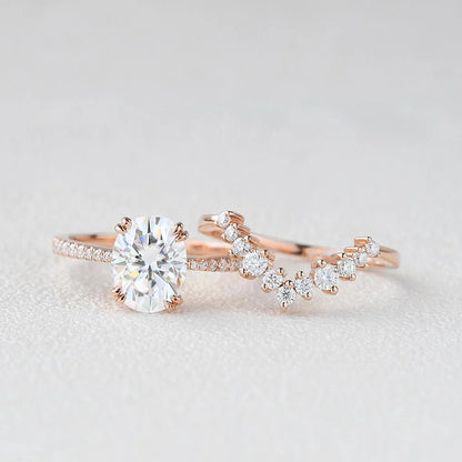 2.00 CT Oval Cut Solitaire Moissanite Double Claw Bridal Wedding Ring Set