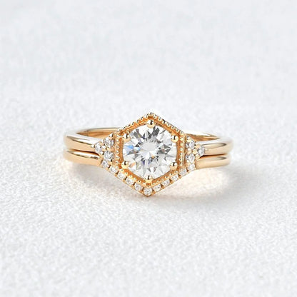 1.00 CT Round Brilliant Cut Moissanite Bridal Engagement Ring Set