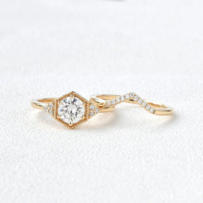 1.00 CT Round Brilliant Cut Moissanite Bridal Engagement Ring Set