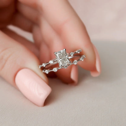 2.00 CT Radiant Cut Moissanite Halo Bridal Wedding Ring Set