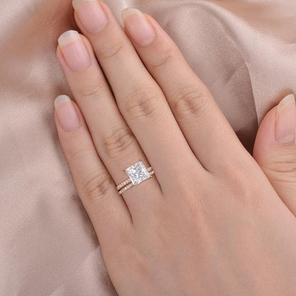 2.00 CT Princess Cut Moissanite Hidden Halo Engagement Ring with Full Eternity Wedding Band