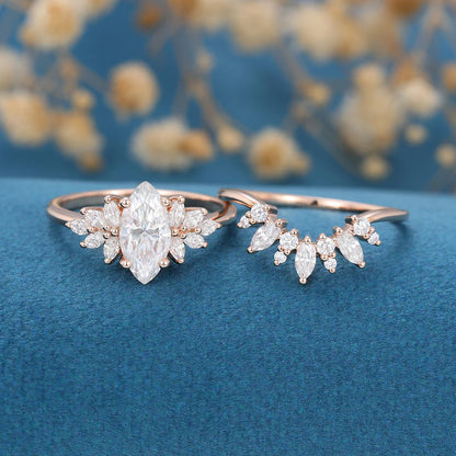 2.00 CT Marquise Cut Moissanite Vintage Style Wedding Bridal Ring Set