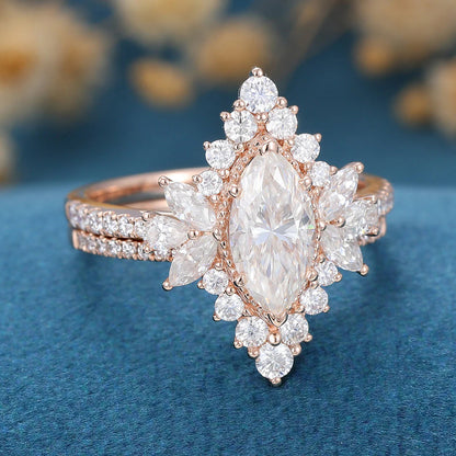 1.50 CT Marquise Cut Moissanite Wedding Bridal Set