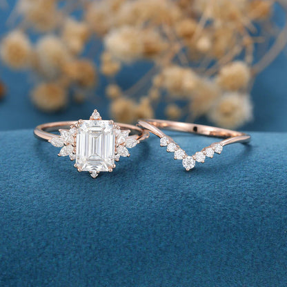 2.50 CT Emerald Cut Moissanite Wedding Bridal Ring Set