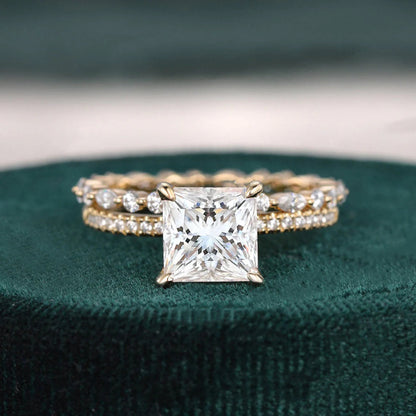 2.0 CT Princess Cut Solitaire Moissanite Bridal Ring Set