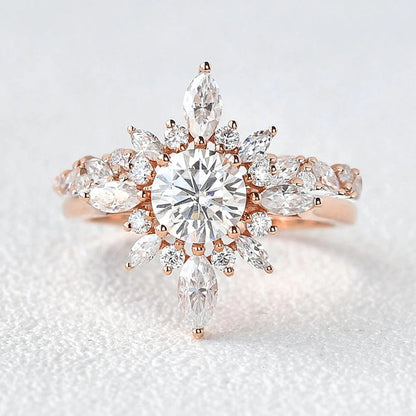 1.50 CT Round Cut Moissanite Wedding Bridal Ring Set