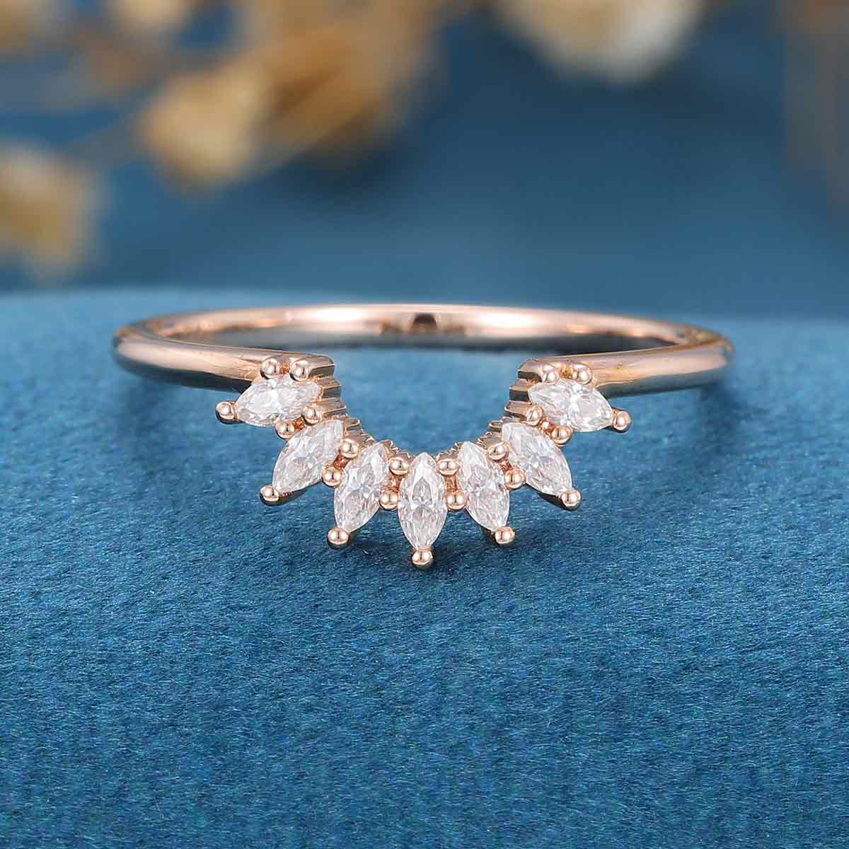 0.75 TCW Marquise Shaped Moissanite Curved Wedding Band