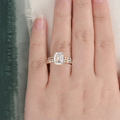 2.50 CT Emerald Cut Moissanite Bridal Wedding Ring Set