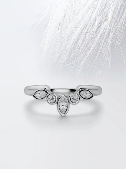 1.00 TCW Marquise & Round Cut Moissanite Curved Diamond Wedding Band