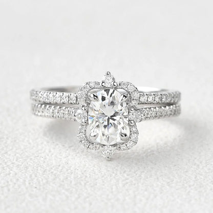 1.50 CT Oval Cut Moissanite Wedding Bridal Ring Set