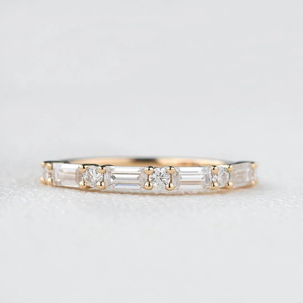 0.20 TCW Round Brilliant & Baguette Cut Half Eternity Wedding Band