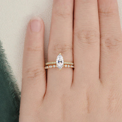 2.00 CT Marquise Cut Moissanite Bridal Ring Set