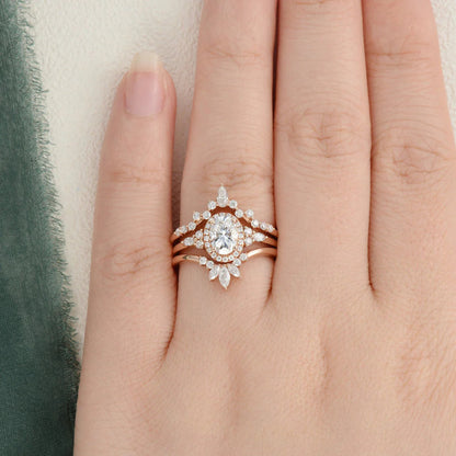 2.00 CT Oval Cut Halo Moissanite Bridal Wedding Ring Set