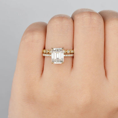 2.50 CT Emerald Cut Moissanite Bridal Ring Set