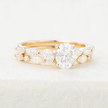 1.50 CT Oval Moissanite Solitaire Bridal Wedding Ring Set