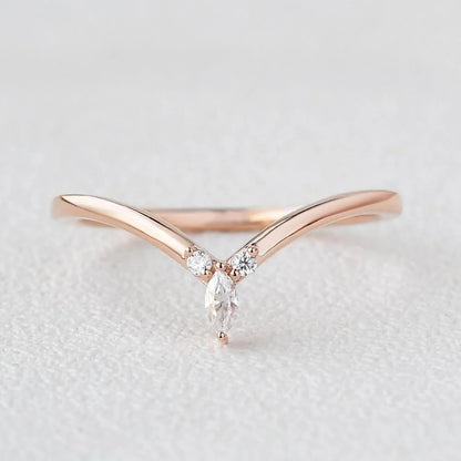 0.10 TCW Round & Marquise Cut Curved Stacking Moissanite Wedding Band