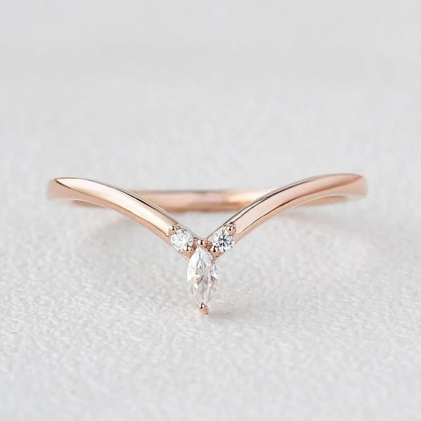 0.10 TCW Round & Marquise Cut Curved Stacking Moissanite Wedding Band