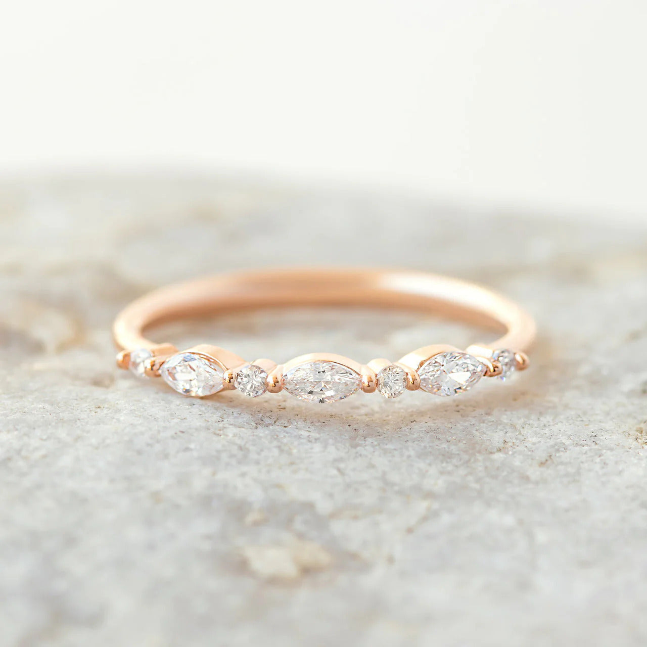 0.40 TCW Marquise and Round Cut Half Eternity Wedding Band