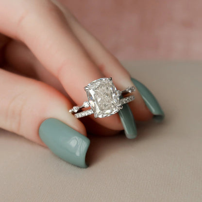 3.00 CT Cushion Cut Moissanite Diamond Halo Bridal Wedding Ring Set