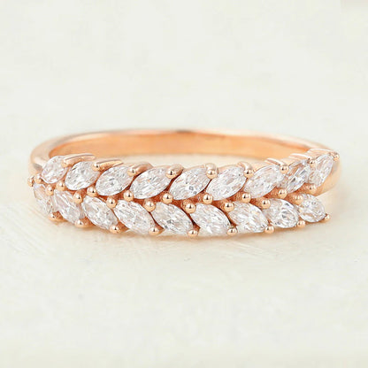 0.72 TCW Marquise Shaped Moissanite Half Eternity Wedding Band