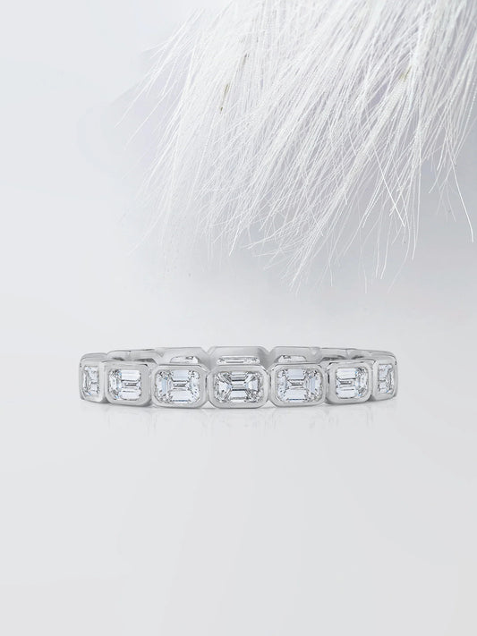 2.00 TCW Bezel Set Emerald Cut Moissanite Eternity Diamond Wedding Band