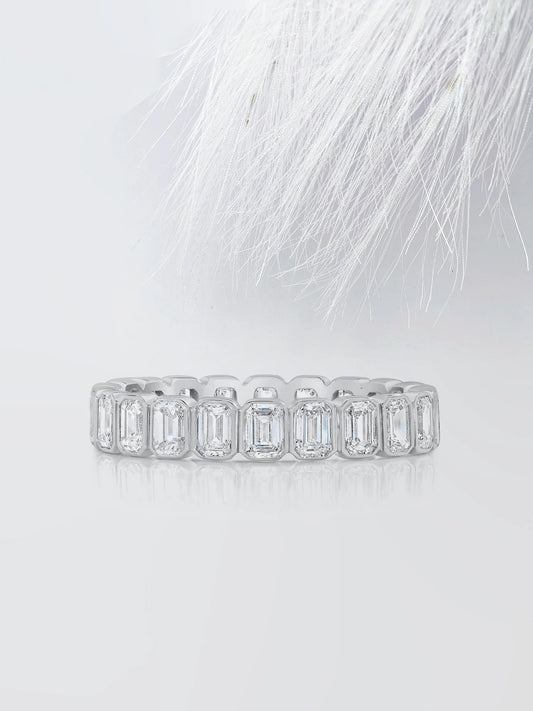 3.00 TCW Emerald Cut Moissanite Bezel Set Eternity Diamond Wedding Band