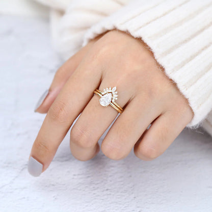 2.00 CT Pear Cut Moissanite Solitaire Wedding Bridal Ring Set