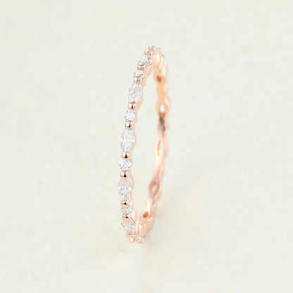 0.35 TCW Marquise & Round Shaped Moissanite Alternative Stone Wedding Band