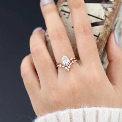 2.50 CT Pear Cut Moissanite Wedding Bridal Ring Set