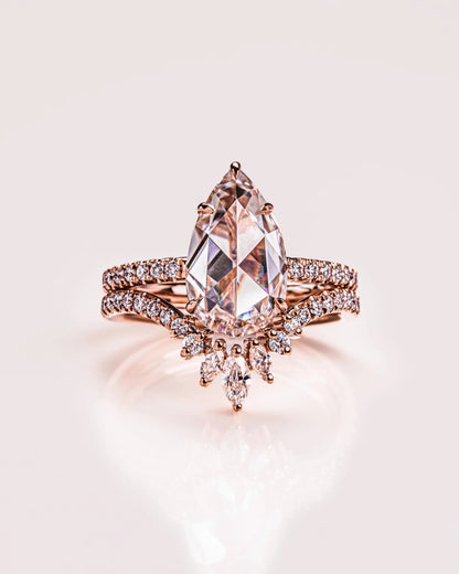 3.00 CT Pear Rose Cut Moissanite Solitaire Bridal Wedding Ring Set