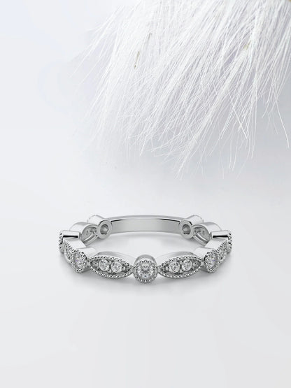 0.25 TCW Round Cut Moissanite Vintage Diamond Wedding Band in Solid Gold