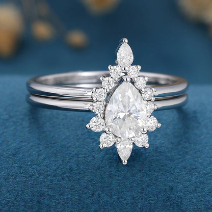 1.50 CT Pear Cut Moissanite Halo Bridal Ring Set