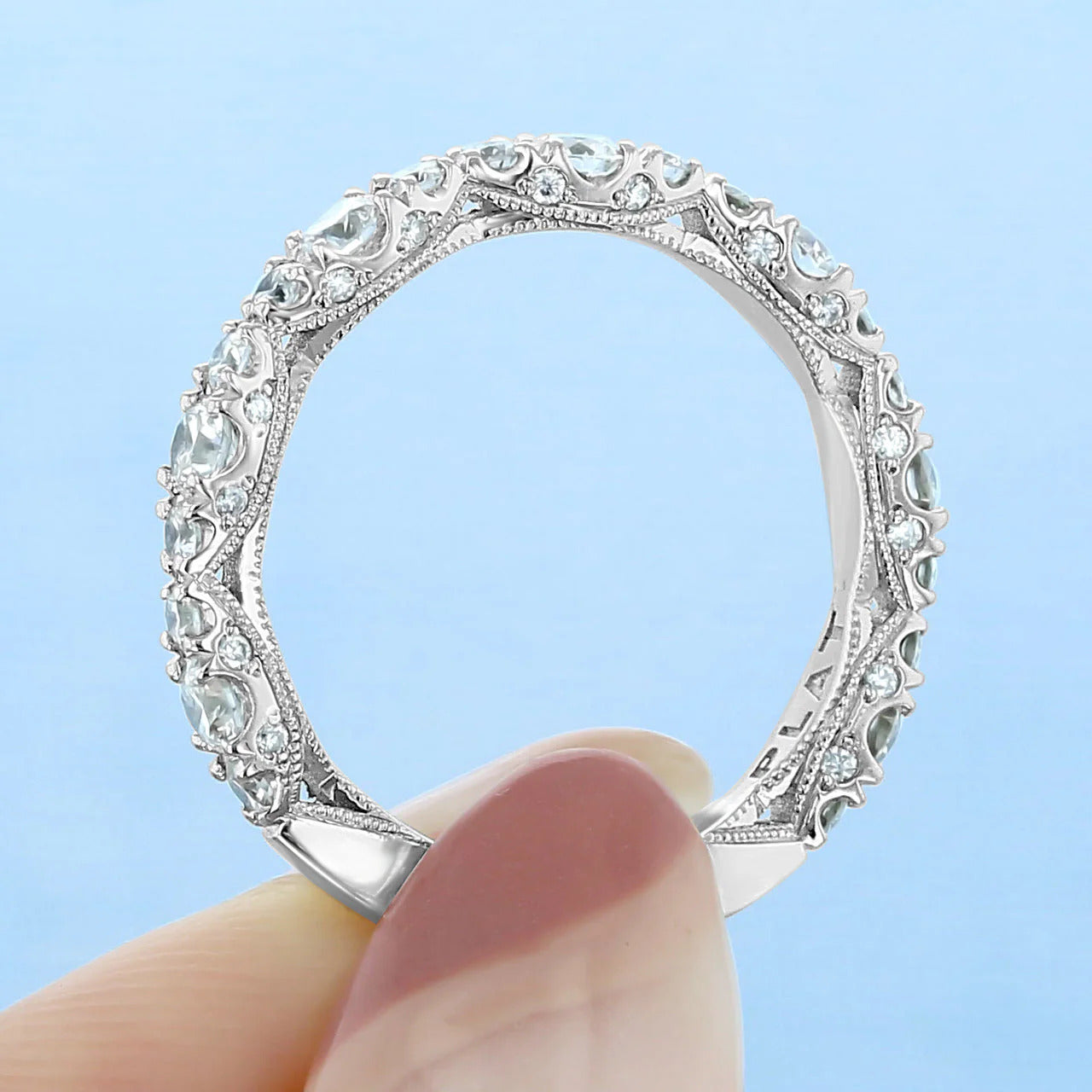 0.25 TCW Round Brilliant Cut Clustered Half Eternity Pave Setting Wedding Band