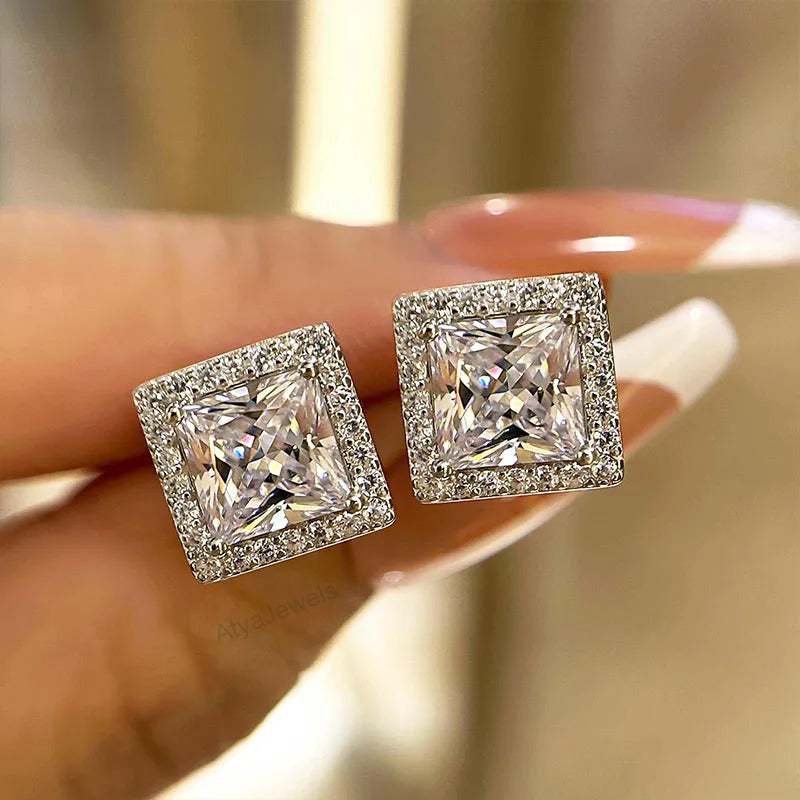 3.00 TCW Princess Cut Moissanite Halo Diamond Stud For Her