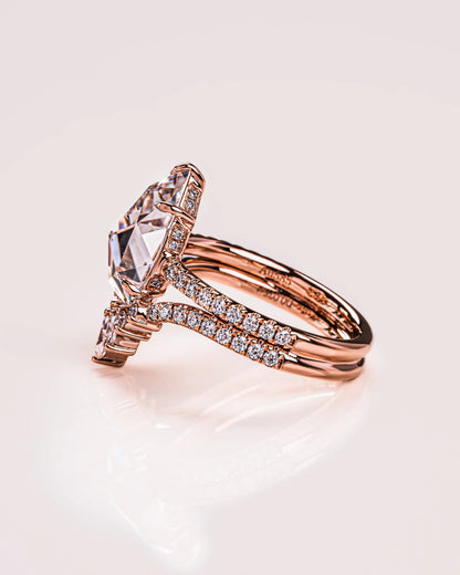 3.00 CT Pear Rose Cut Moissanite Solitaire Bridal Wedding Ring Set